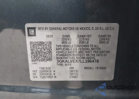 2020 GMC Terrain Awd Slt z USA, uszkodzony, nr VIN 3GKALVEX7LL196478